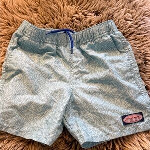Vineyard Vines Light Aqua Leaf-Pattern Swim Shorts